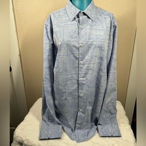 Tasso Elba Mens Tourista Jacquard Regular Fit Button Down Shirt Blue XL